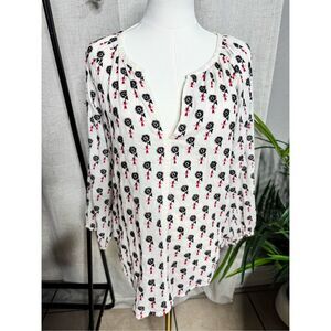 Roller Rabbit 100% Cotton Embroidered Boho Top Shirt Blouse Medium‎ NWT